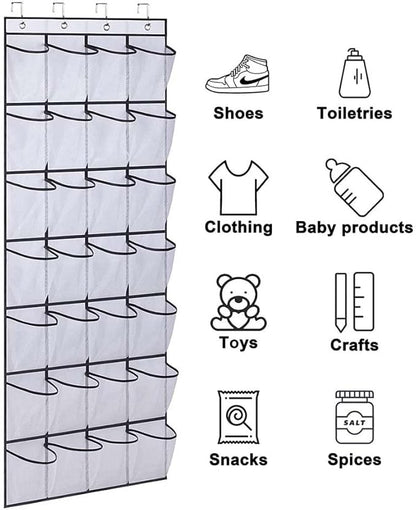 Hanging Closet Organizer Over The Door Shoe Holder Breathable Mesh Shoe Holder Wall Behind With Metal Hooks 3 Pack,59”×22”(White)
