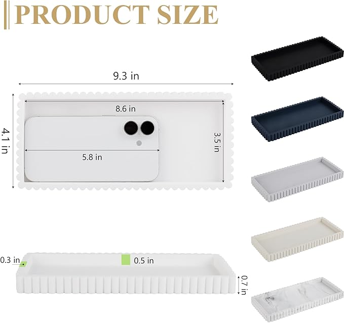 Silicone Bathroom Tray Small Vanity Organizer Rectangle Sink Caddy Sponge Holder Kitchen Counter Decor for Dish Soap, Perfume, Candle, White