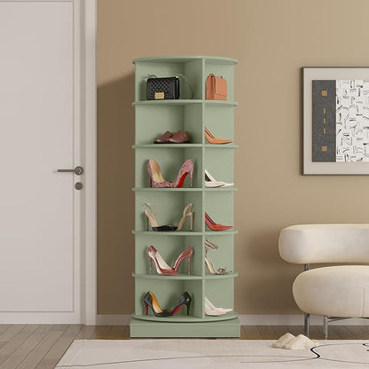 HomVent Rotating Shoe Rack, 6-Tier Spinning Shoe Rack Tower, Free Standing 360° Revolving Shoe Organizer Shoe Storage Shelf Hold Over 24 Pairs Shoes for Entryway Living Room