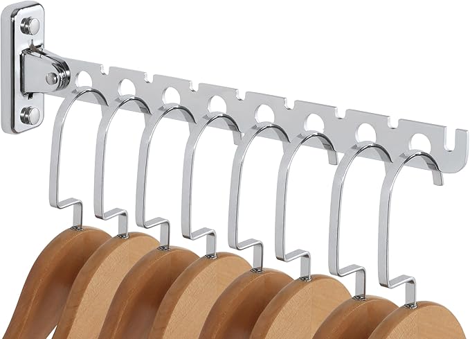 Alise Clothes Drying Rack Wall Mounted Coat Hanger,Folding Hanger Rack Clothes Hook Closet Storage Organizer,Swivel Space Saving Clothes Hanger Rack for Bedroom Bathroom Laundry,Polished Chrome