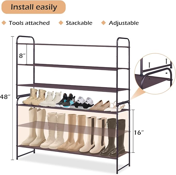 MISSLO Long 3 Tier Shoe Rack for Closet Shoe Organizer Storage Stackable Wide Shoe Shelf Holds 24 Pairs of Men Sneakers, Women Heels, Boots, Brown