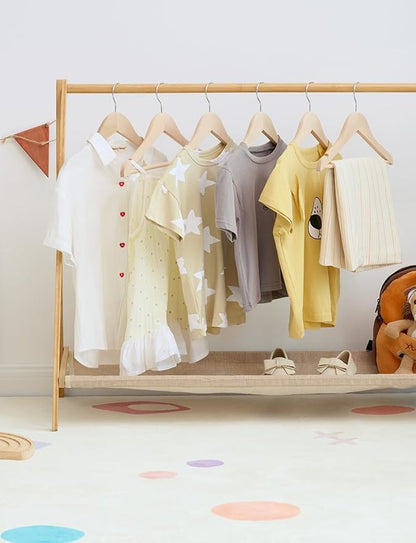 StorageWorks Baby Hangers 20 Pack, Lotus Wood Clothes Organizer for Toddler, Kids Wooden Hanger with Pant Bar for Closet, Natural Lotus Wood Color