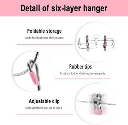 Skirt Pants Hangers with Clips,6Tier Skirt Hangers Space Saving,Metal Multi Pants Hangers and Storage Multi Clothes Shorts Hanger Organization,Space Saving Hangers with Clips (Pink, 4-Piece Set)
