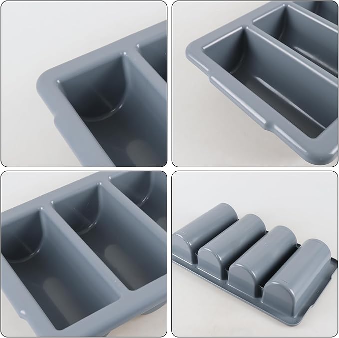Morcte 4 Compartment Commercial Silverware Bin, Set of 4 Plastic Cutlery Trays for Restaurant, Gray
