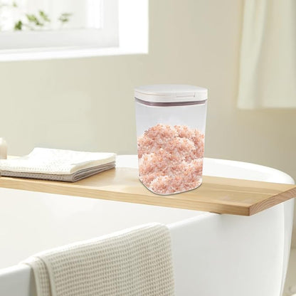57oz Bath Salt Container,Bathroom Jars Containers with Pop-Up Airtight Lid,Plastic Bath Salt Jar with Scoop,Stickers and Pen,Bathtub Accessories Décor for Bathroom Flour Salts Candy Tea(Clear)