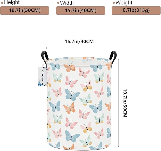 Round Waterproof Laundry Basket,laundry Hampers with Handle,Gift Basket,Suitable for Children's Room and Toy Storage (Colorful butterfly)