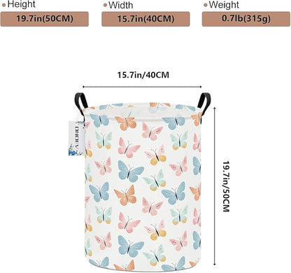 Round Waterproof Laundry Basket,laundry Hampers with Handle,Gift Basket,Suitable for Children's Room and Toy Storage (Colorful butterfly)