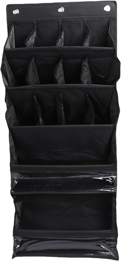 Over The Door Shoe Bag Breathable Space Saving Hanging Storage Holder with Pockets Multi Purpose Organizer for Closet Bathroom Dorm 600D Oxford Fabric 16.5x5.9x39.8in (Black)