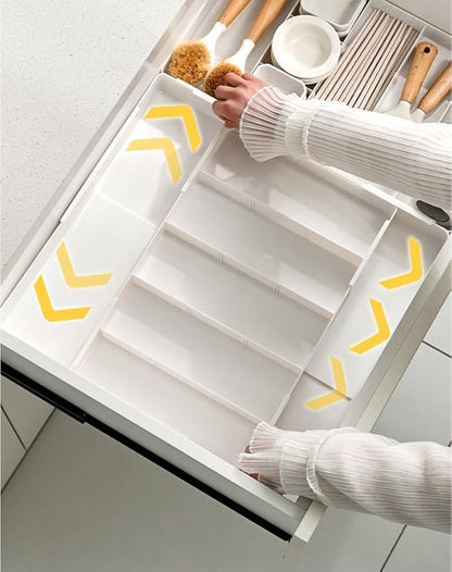 Retractable Drawer Storage Box - 6 Detachable Dividers with 2.04 Inch Shallow Drawer Height PET for Kitchen Utensils, Cosmetics, Office Supplies Storage (10.43 Inch L,20.27 Inch)