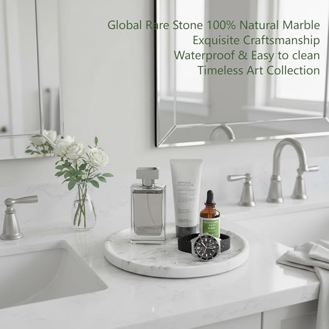 Marmor Marble Perfume Tray Bathroom Tray for Decorative,Candles,Jewelry Stone Vanity Tray,Kitchen Counter Decor and Home Decorative Tray(Calacatta Marble White) Jewelry Tray Unique Festival Gifts