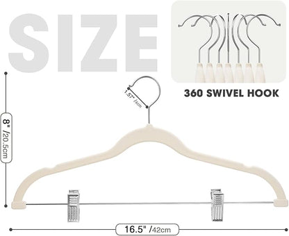 36-Pack Beige Velvet Hangers with Clips Adjustable,Adult Hangers,Heavy-Duty,Felt,Non-Slip,Space Saving,Slim Outfit Hanger for Pants, Skirts, Suits,Coats, Dresses ect.