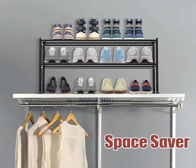KEETDY 3-Tier Long Shoe Rack for Closet and 2 Tier Metal Shoe Organizer