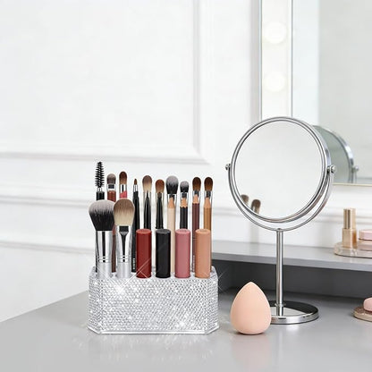 Bling Acrylic Makeup Eyeliner Lip Liner Holder Organizer with Glitter Rhinestone, 26 Spaces