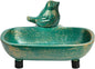 Sungmor Heavy Duty Cast Iron Hand Soap Holder - Lovely Bird Shaped & Antique Green Finish - Decorative Tabletop Soap Dish Tray for Kitchen Bathroom Sink - Practical Bath Soap Box Container