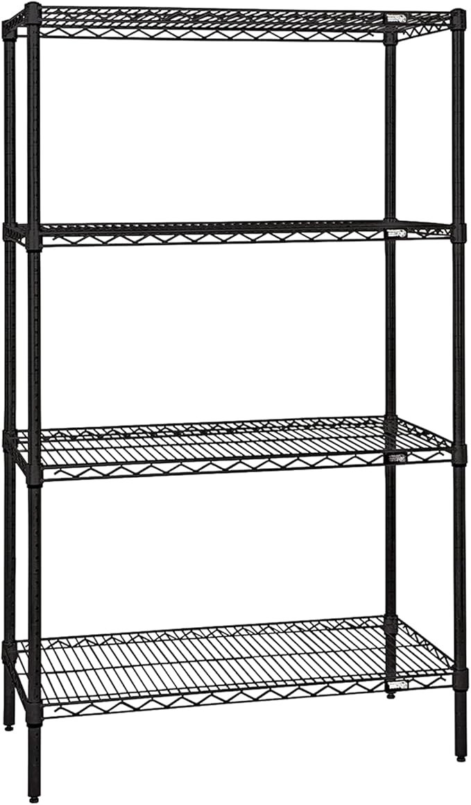 Quantum Storage Systems WR86-2172BK-5 Wire Shelving Starter Kit, 72" W x 21" D x 86" H, 600 lbs Capacity, Carbon Steel, Epoxy Coated, Black, NSF
