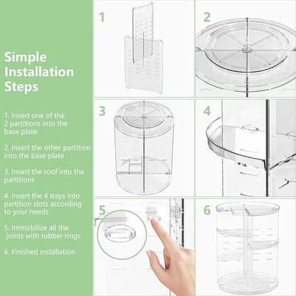 360 Rotating Makeup Organizer, Large Capacity Cosmetics Organizer for Perfume Holder Organizer Countertop DIY Spinning Makeup Organizer Fits Makeup Brushes Lipsticks Clear (White)