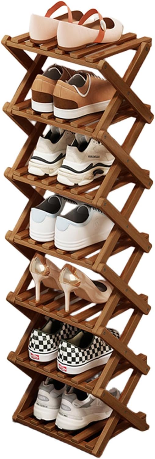 YYW Bamboo Shoe Rack for Entryway, Free Standing Shoe Racks Shelf Closet, Widen Foldable Vertical Shoe Storage Organizer for Living Room