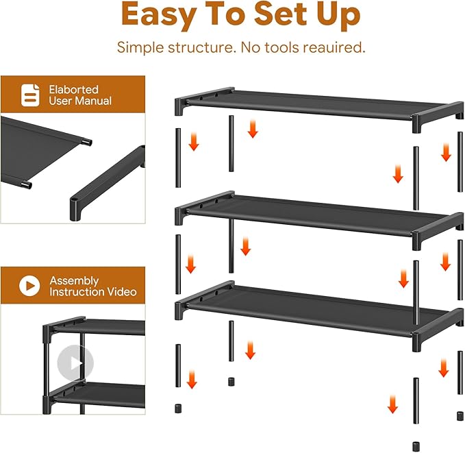Simple Trending Shoe Rack, 3-Tier Shoe Organizer, Non-Woven Shoe Shelf Storage for Closet, Entryway, Bedroom, 27.5" Wide, Black