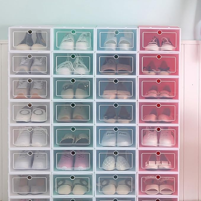 Cabilock 6 Pack Stackable Shoe Boxes Large Size Storage Bin Clear Lid Closet Organizer