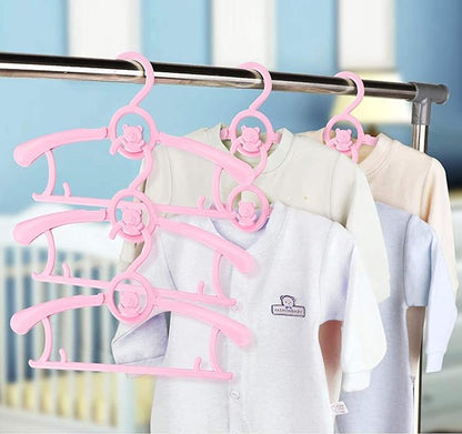 HGYZE Kids Hangers 11"-14" Adjustable Plastic Baby Girl Hangers 20 Pack, Toddler Bear Hanger for Children's Clothes Sweaters, Infant Hangar for Closet with Non-Slip Shoulder Grooves & Pants Bar, Pink