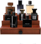 3 Tier Cologne Organizer for Men - Brown Wooden Cologne Perfume Display Stand with Drawer and Hidden Compartment, Mens Cologne Rack Holder Shelf for Room
