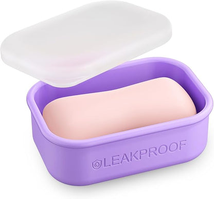 Quatish Compact Leakproof Travel Soap Case, Silicone Soap Box with Draining Layer, Enhanced Soap Container, Suitable for Camping, Gym, Bathroom, Outdoor Essentials, Purple