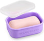 Quatish Compact Leakproof Travel Soap Case, Silicone Soap Box with Draining Layer, Enhanced Soap Container, Suitable for Camping, Gym, Bathroom, Outdoor Essentials, Purple