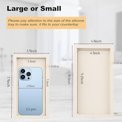 Bathroom Tray, Small Vanity Tray Silicone Soap Dish Sponge Holder Kitchen Sink Organizer Bathroom Accessories for Countertop, Toilet, Shower, Large, Beige