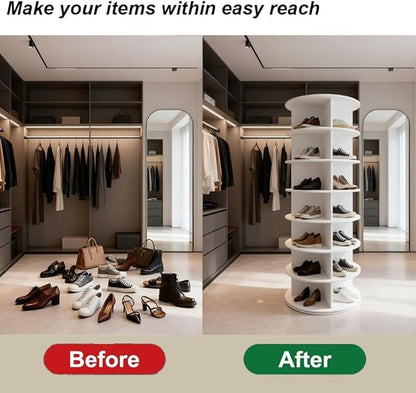 Shoe Organizer 7-Tier Spinning Shoe Rack - 360° Rotating Storage Organizer for 20-30 Pairs, Space Saving Narrow Design for Entryway/Closet Closet Handbag Display Rotate