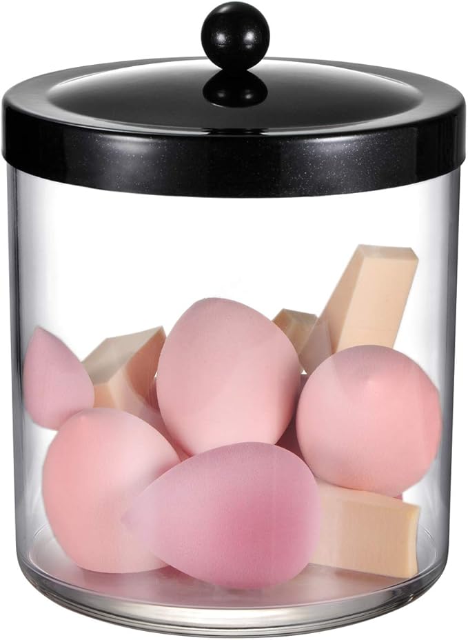 SheeChung 50oz Large Plastic Apothecary Jar with Black Stainless Steel Lid - Shatterproof Laundry Pods Container - Modern Industrial Bathroom & Kitchen Storage Organizer for Scent Beads, Bath Bombs