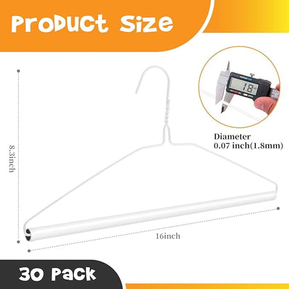 30 Pcs Dry Cleaner Hangers with Tubes - 16" Wire Hangers White Tube with Strong 15 Gauge Wire Bulk for Pants Caped Suit & Strut Home or Dry Cleaners (White)