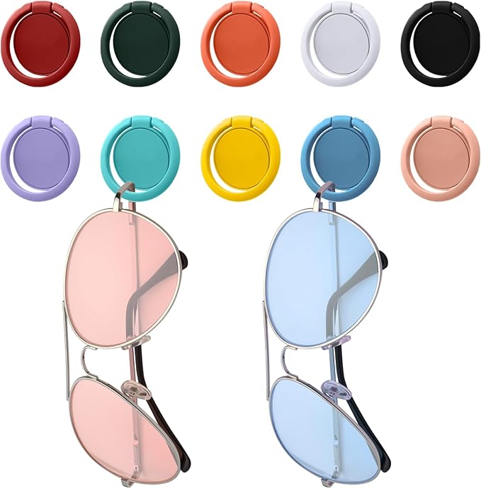 KIBBEH 10 Pack Wall Mounted Sunglasses Holder, Hanging Sunglasses Organizer Eyeglass Holder for Sunglasses Display, Sunglass Holder for Wall, Sunglasses Storage Organizer (10 Colors)
