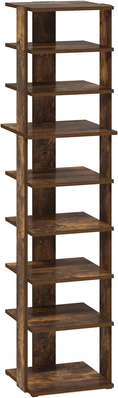 Furinno Compact Vertical Shoe Rack, 9-Tier Narrow Shoe Organizer, Free Standing Shoe Storage, Shoe Shelf for Boots, Sneakers, 12 x 12.6 x 51, for Closet, Entryway, Office, Garage, Amber Pine