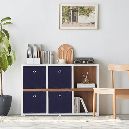Foldable Storage Cubes Bins ,11 Inch Cloth Storage Cube Fabric Storage Box Cubes Organizer Baskets with Handles for Home Organizer Set of 6 (Navy Blue)