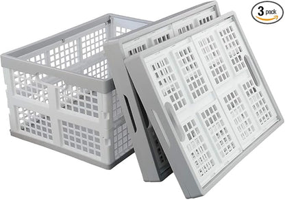 Vababa 28 L Plastic Collapsible Storage Bins, Stacking Utility Foldable Basket, Set of 3