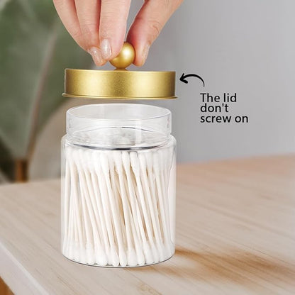 Amolliar Qtip Holder Dispenser - 8 oz Plastic Apothecary Jar Containers for Vanity Makeup Countertop Organizer Storage -Bathroom Canister Accessories Set for Cotton Swab, Ball, Pads, Floss-Gold (6)