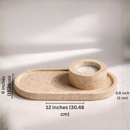 Natural Travertine Oval Bathroom Vanity Tray – 12”x6” Stone Tray for Countertop, Perfume & Jewelry Display | Solid 2cm Thick, Authentic Turkish Travertine