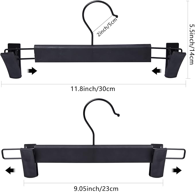 NORTHERN BROTHERS 30 Pack Plastic Pants Hangers with Clips, Adjustable Non-Slip Skirt Hangers for Women, Closet Hangers for Trousers & Shorts, Black