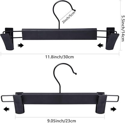 NORTHERN BROTHERS 30 Pack Plastic Pants Hangers with Clips, Adjustable Non-Slip Skirt Hangers for Women, Closet Hangers for Trousers & Shorts, Black