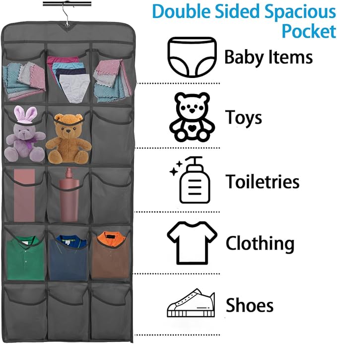 30 Large Pockets Dual Sided Hanging Shoe Organizer Double-Side Closet Storage Shelves with Rotating Hanger Space Saving Storage Bag Portable Shoe Rack Holder for Bedroom Laundry Room,Black