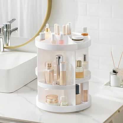 HBlife Extra Large 360 Rotating Makeup Organizer Adjustable Carousel Large Capacity Revolving Perfume Organizer Skincare Organizers Cosmetic Storage Spinning Holder for Vanity, White