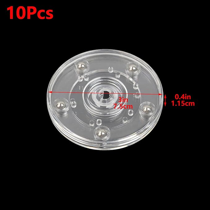 Geesatis 10 Pcs Tiny Lazy Susan 3 inch Acrylic Turntable Organizer Bearings Round Swivel Plate, Smooth Swivel Plate for Kitchen Base Turn Dining Table, Clear