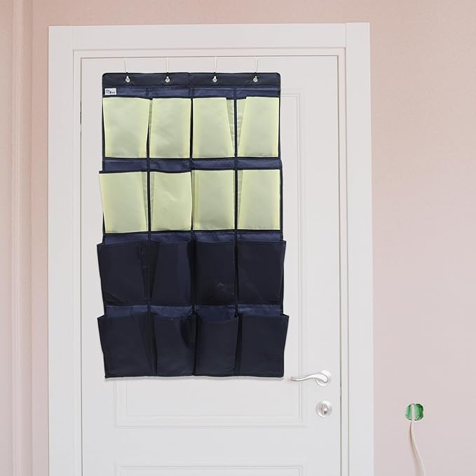 Gadpiparty The Door Shoe Organizer 16 Pockets Oxford Cloth Hanging Shoe Holder Bag for Closet Storage Blue Yellow Wall-mounted for Home