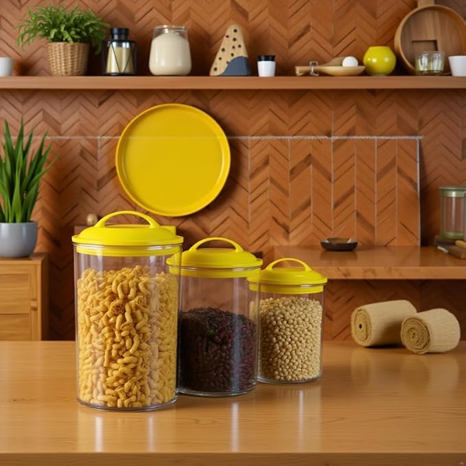 Food Storage Containers, BPA Free Airtight Canisters for Cereal, Pasta, Sugar, Coffee, Flour, Cookies, Loose Tea, for Kitchen Organization Set of 3 Lemon by Reston Lloyd