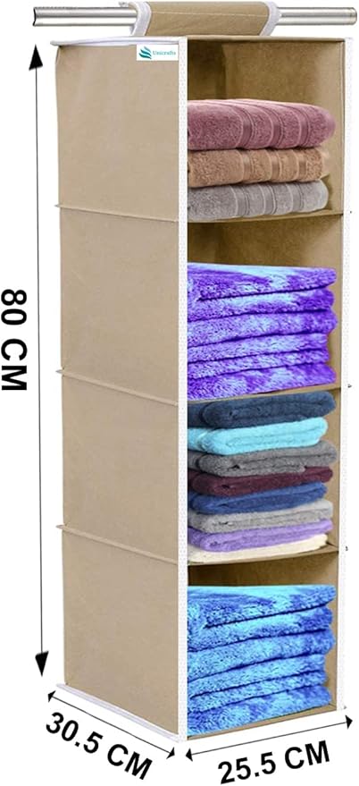 Non Woven Hanging Organizer (Beige, Pack of 2 (4 Shelf))
