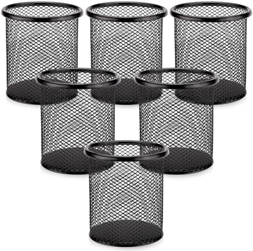 Segarty Pen Holder, 6 Pack Round Black Pen Cup Holder for Desk, Wire Mesh Pencil Containers Set for Office Supplies, School Maker, Home Desktop Accessories Organizer, Makeup Brush by Segarty