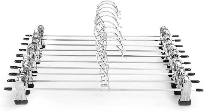 GUANJUNE Pants & Skirt Hangers with Adjustable Non-Slip Clips - Space Saving Metal Hangers for Coats, Garments & Jeans - 10 Pack