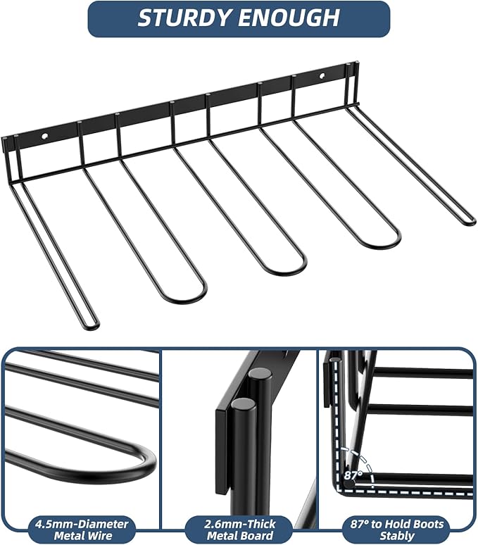 Wader Boot Hanger Wall Mount - (2 Pair) Sturdy Metal Boot Rack, Tall Shoe Holder for Closet, Entryway, Indoor, Garage