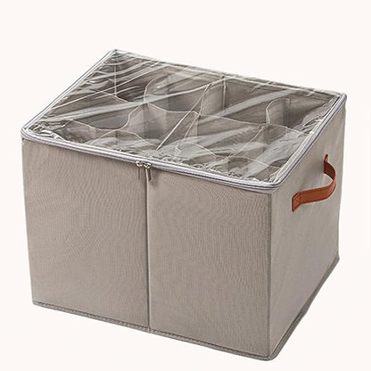 (2 Pack) Shoe Organizer for Closet, Shoe Storage Bins Foldable Shoe Storage Box Containers with Clear Cover and Sturdy Handles,Shoe Rack for Closet Storage for Sneakers Heels Slippers (Gray Small)