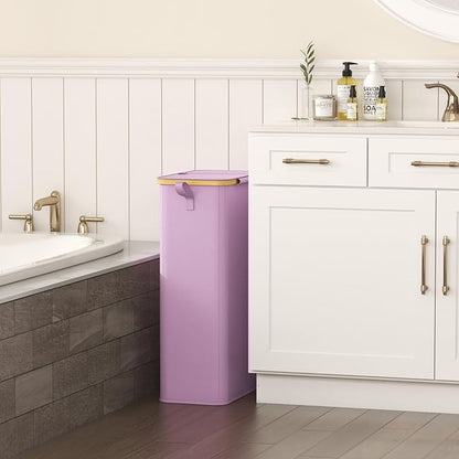 Lifewit 75L Slim Laundry Hamper with Lid, Narrow Laundry Basket with Removable Bag & Bamboo Handles, Fodable Thin Dirty Clothes Hamper for Laundry Collapsible Bin for Bathroom Bedroom Dorm, Purple